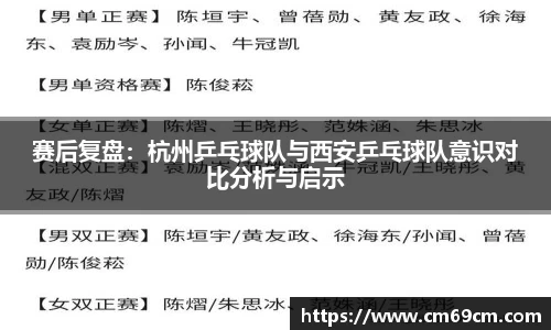 赛后复盘：杭州乒乓球队与西安乒乓球队意识对比分析与启示