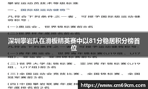 深圳攀岩队在滑板精英赛中以81分稳居积分榜首位